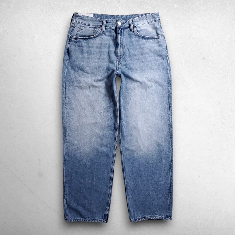 H&M Loose Ample Jeans Men 34x32 Blue Baggy Faded 100% Cotton
